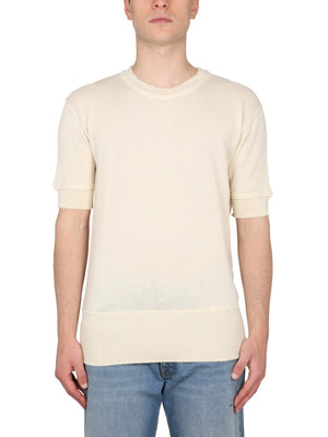 MAISON MARGIELA Men's Short Sleeve Wool Blend Sweater with Ribbed Edges