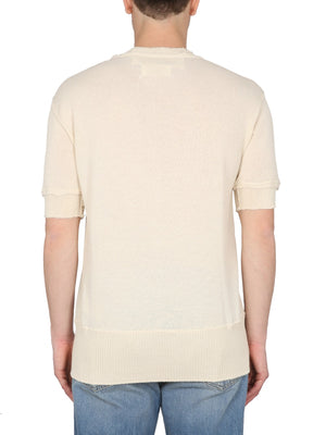 MAISON MARGIELA Men's Short Sleeve Wool Blend Sweater with Ribbed Edges