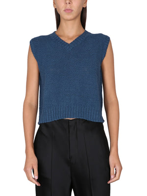 MAISON MARGIELA Sleeveless Basket Stitch Mini V-Neck Vest for Women