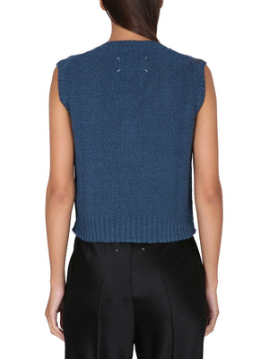 MAISON MARGIELA Sleeveless Basket Stitch Mini V-Neck Vest for Women