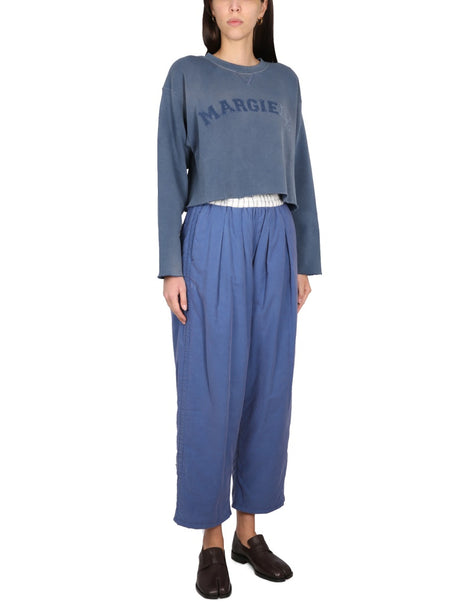 MAISON MARGIELA Cropped Sweatshirt with Front Logo and Raw Cut Hem