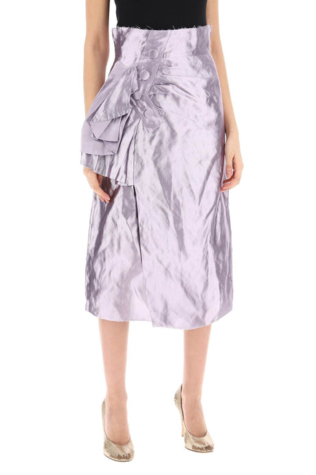 MAISON MARGIELA Metallic Satin Midi Wrap Skirt with Raw-Cut Hems and Decorative Buttons