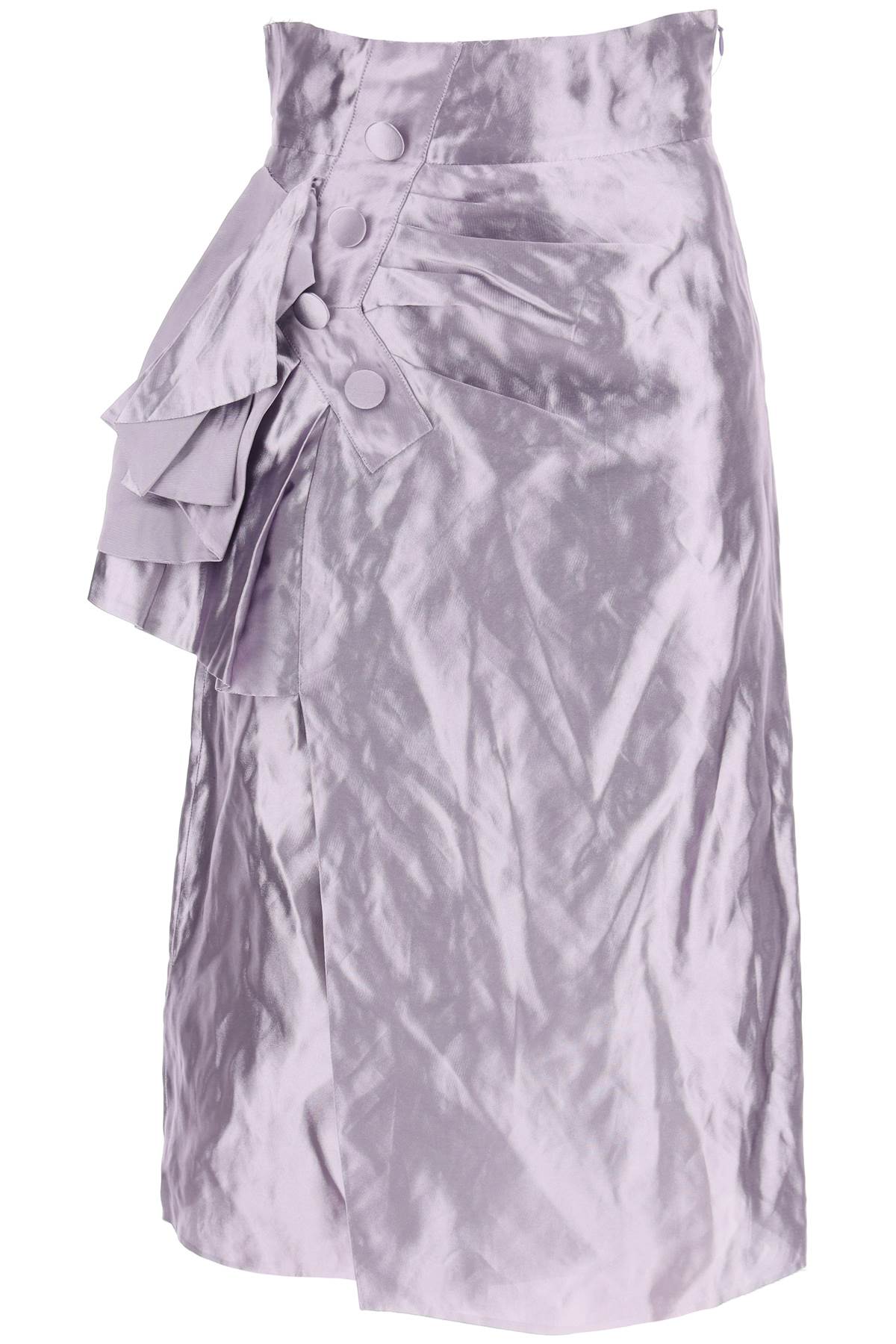 MAISON MARGIELA Metallic Satin Midi Wrap Skirt with Raw-Cut Hems and Decorative Buttons