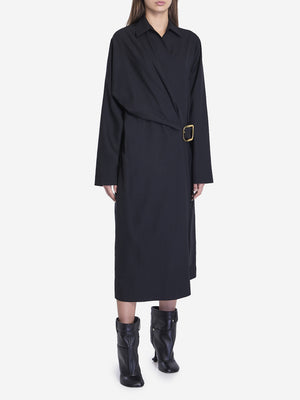 LOEWE Belted Wool Dress with Asymmetric Design