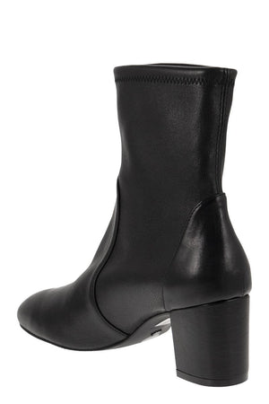 STUART WEITZMAN Black Stretch Leather Ankle Boots with 60mm Block Heel