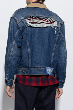 MAISON MARGIELA Denim Jacket with Corduroy Collar and Check Motif Lining for Men - FW23