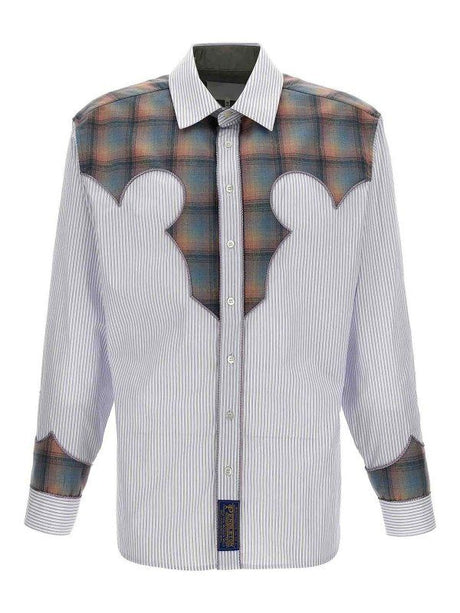 MAISON MARGIELA Chic Striped Shirt with Check Inserts - Straight Cut