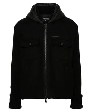 DSQUARED2 Hooded Black Wool Blend Jacket for Men