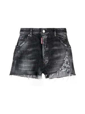 DSQUARED2 Baggy Denim Shorts with Raw Cut Detail for Women