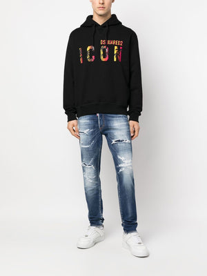 DSQUARED2 Men's Icon-Print Hooded Sweatshirt in Faded Black - FW22