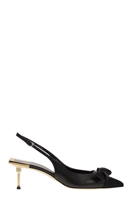 ELISABETTA FRANCHI Nappa Leather Slingback Sandals with Satin Bow - 50mm Heel Height