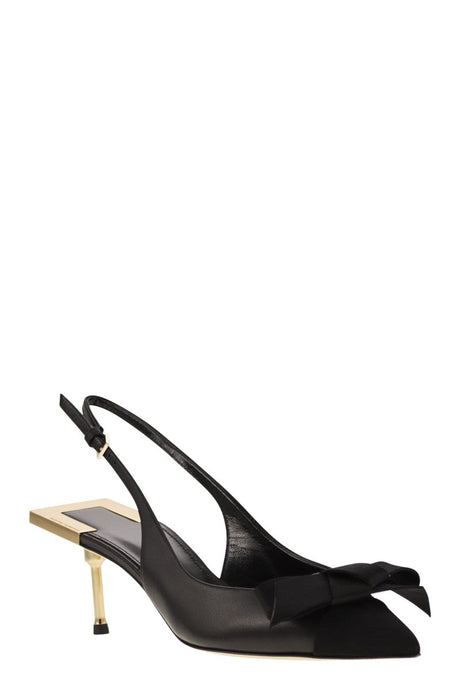 ELISABETTA FRANCHI Nappa Leather Slingback Sandals with Satin Bow - 50mm Heel Height