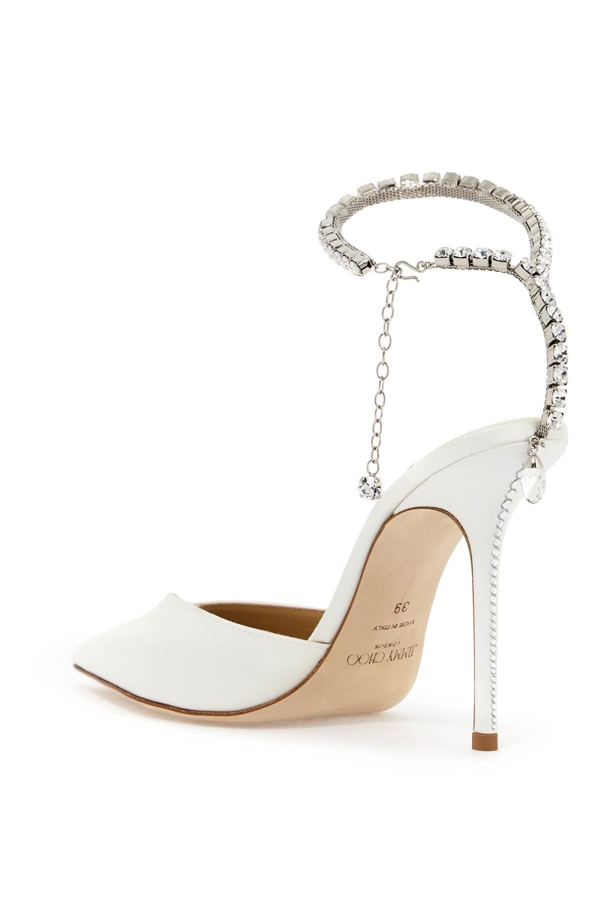 JIMMY CHOO Elegant 100 Satin Pumps with Crystal Ankle Strap