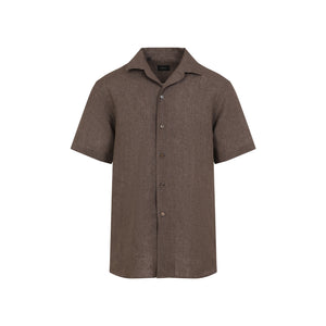 BRIONI Regular Fit Mini Sleeve Linen Shirt