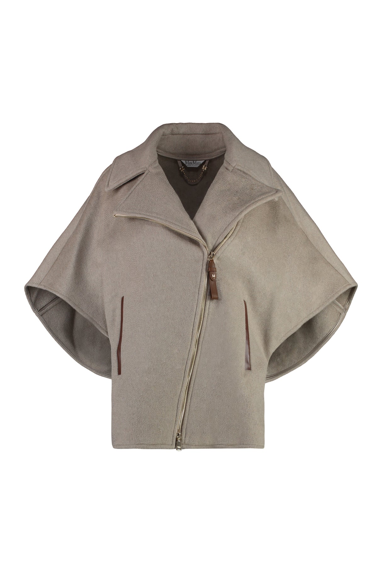 MAX MARA Luxurious Cashmere Cape Jacket with Leather Accents