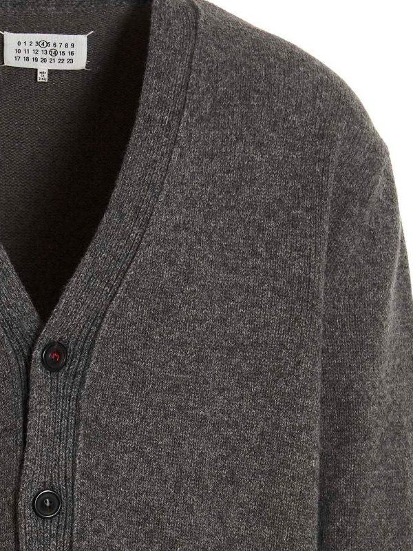 MAISON MARGIELA Chic Grey Wool Cardigan for Women - Casual Fit with Leather Accents