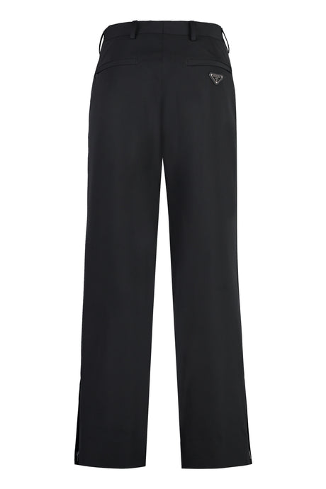 PRADA Black Technical Fabric Pants with Leather Details for Men