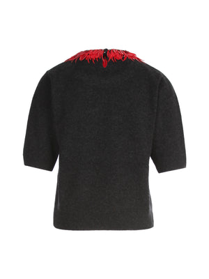 DRIES VAN NOTEN Embroidered Crew Neck Short Sleeve Sweater