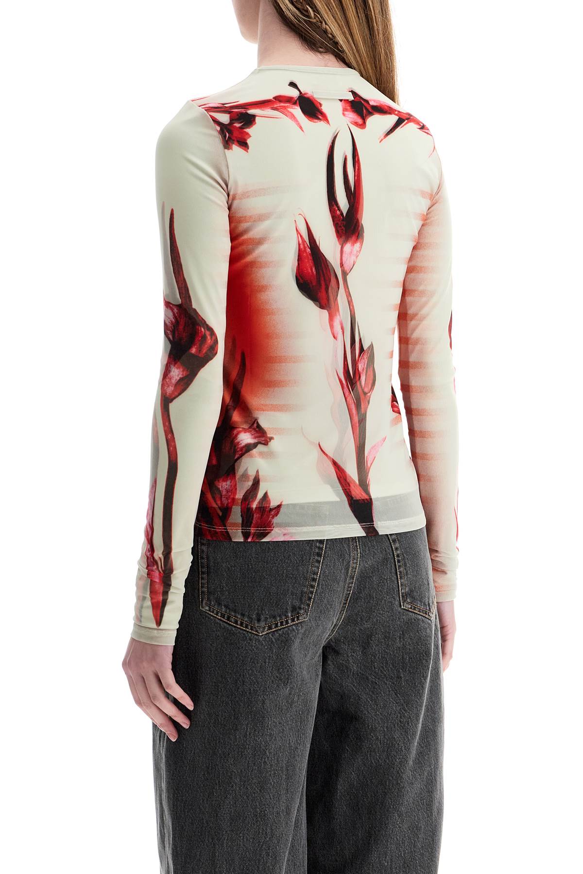 JEAN PAUL GAULTIER Floral Print Double Layer Long Sleeve Mini T-Shirt