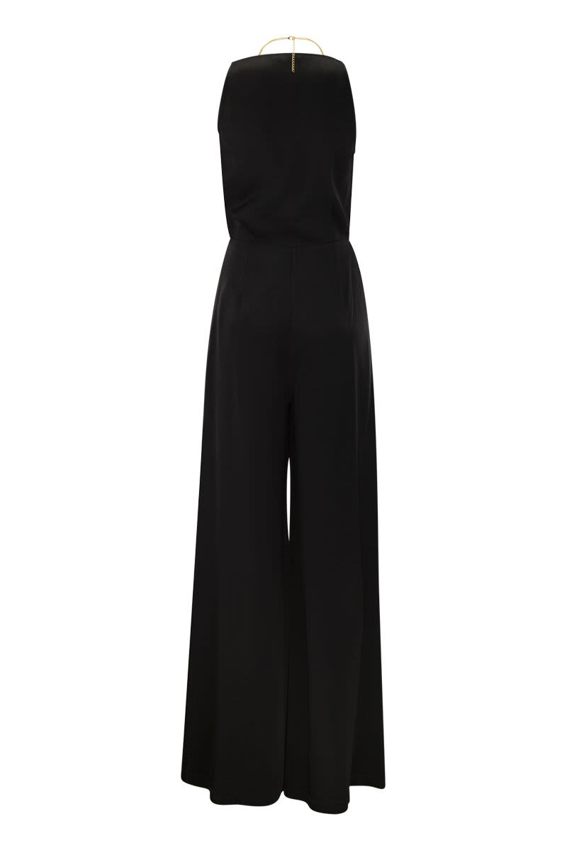 ELISABETTA FRANCHI Fluid Crepe Palazzo Jumpsuit with Innovative Bra Accessory