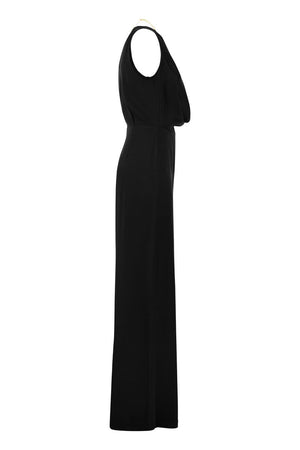 ELISABETTA FRANCHI Fluid Crepe Palazzo Jumpsuit with Innovative Bra Accessory