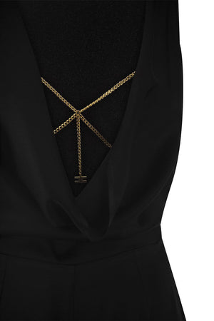 ELISABETTA FRANCHI Fluid Crepe Palazzo Jumpsuit with Innovative Bra Accessory