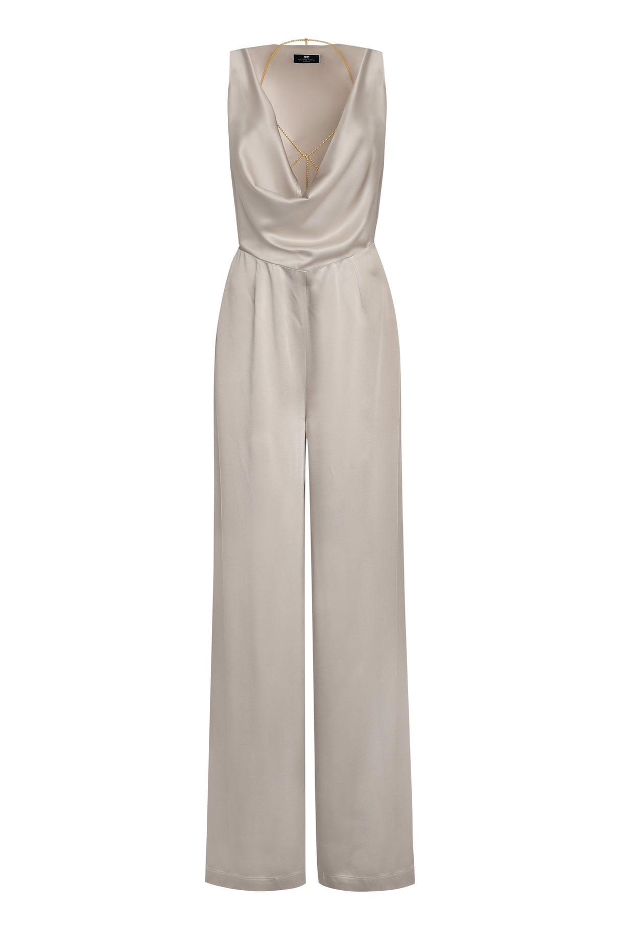 ELISABETTA FRANCHI Fluid Crepe Palazzo Jumpsuit with Innovative Bra Accessory