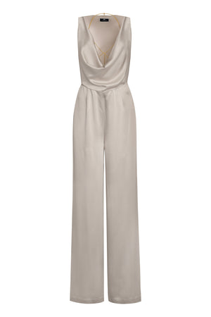 ELISABETTA FRANCHI Fluid Crepe Palazzo Jumpsuit with Innovative Bra Accessory