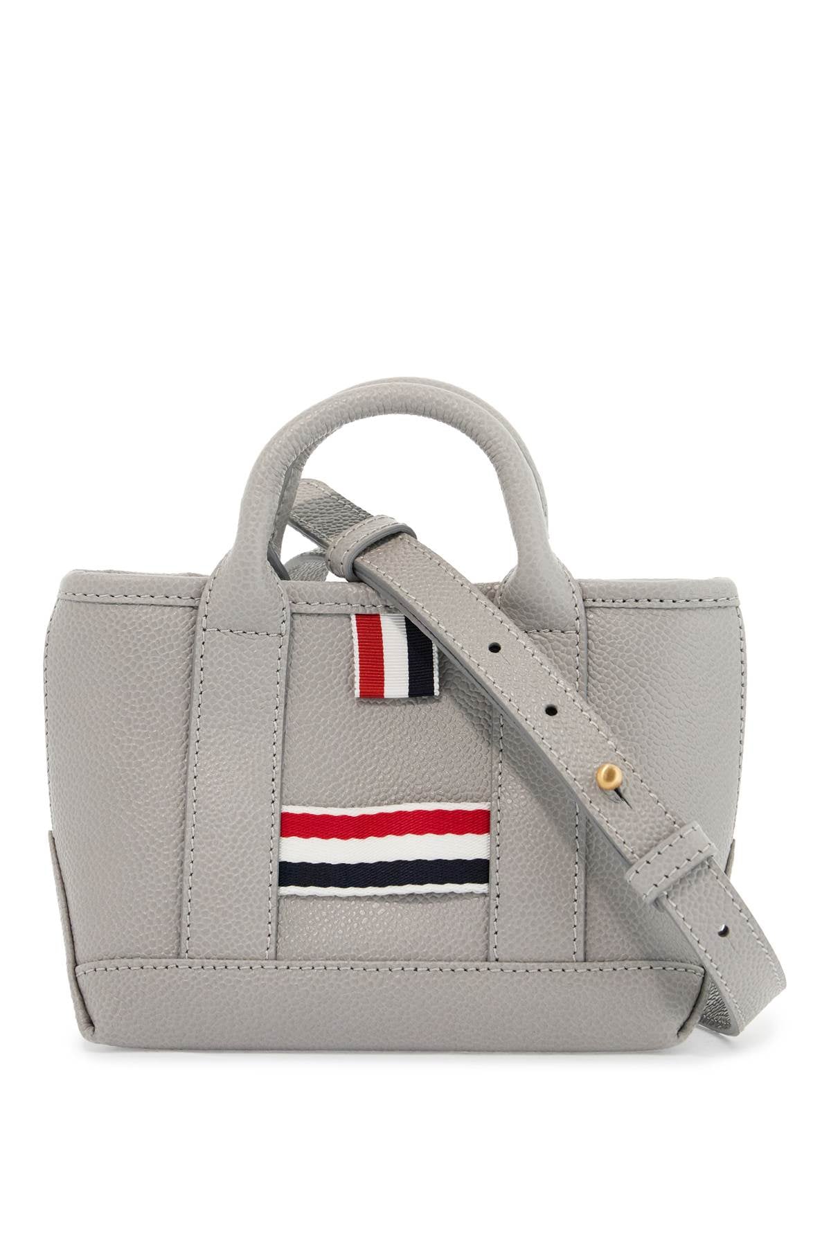 THOM BROWNE Mini Leather Micro Tool Tote Handbag with Tricolor Stripes