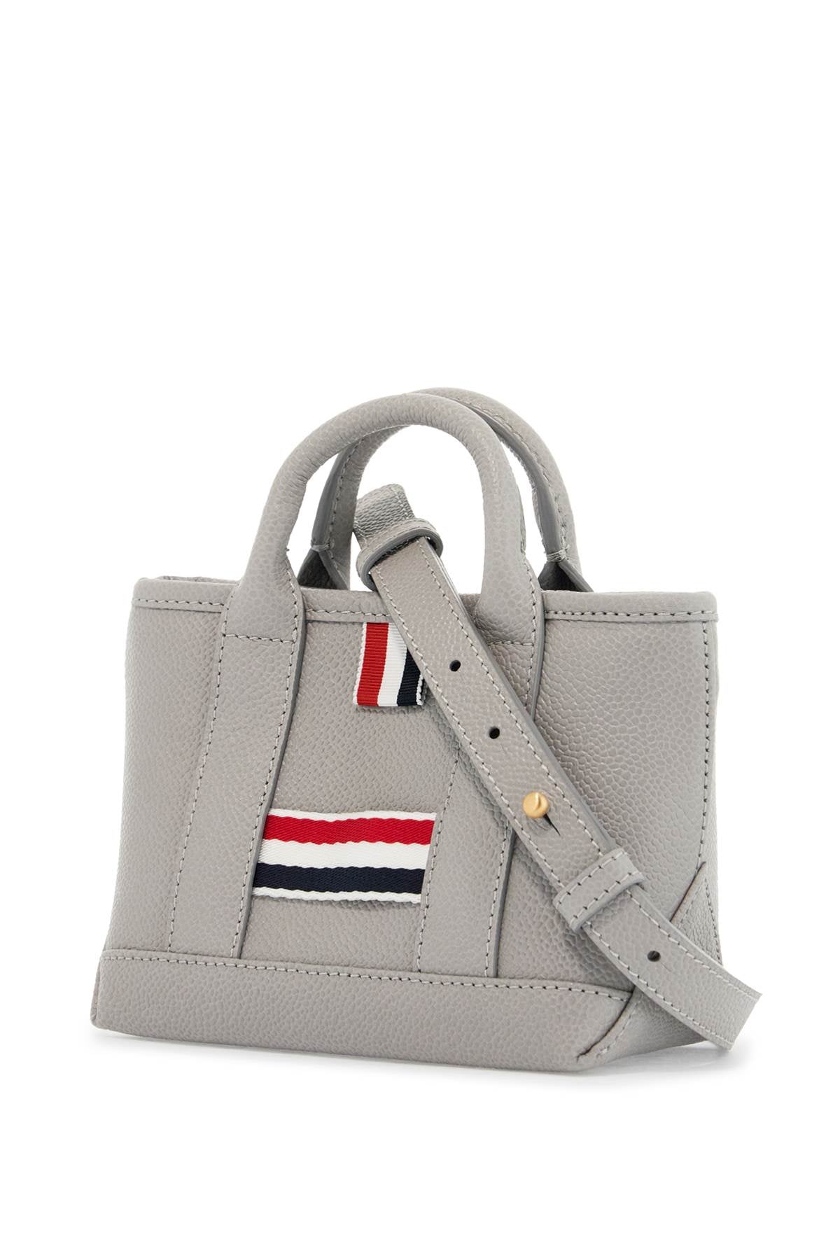 THOM BROWNE Mini Leather Micro Tool Tote Handbag with Tricolor Stripes