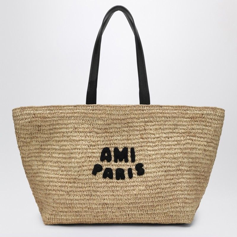 AMI PARIS Raffia Tote Handbag with Logo