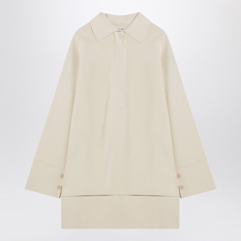 MAX MARA Ivory Blouse with Polo Collar and Asymmetrical Hem