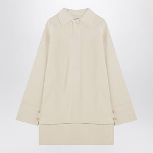 MAX MARA Ivory Blouse with Polo Collar and Asymmetrical Hem