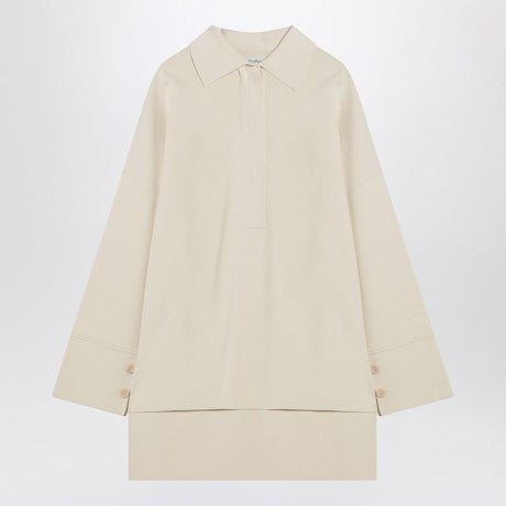 MAX MARA Ivory Blouse with Polo Collar and Asymmetrical Hem