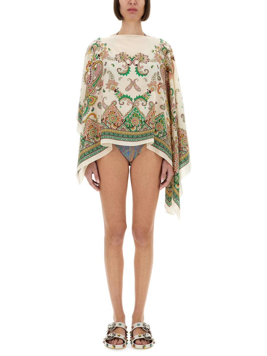 ETRO Asymmetrical Silk Poncho - One Size