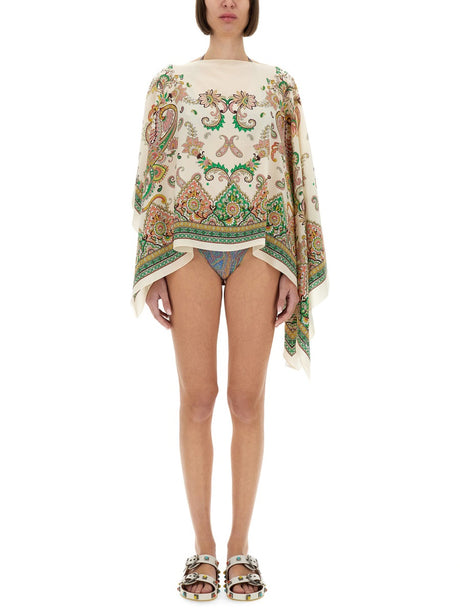 ETRO Asymmetrical Silk Poncho - One Size