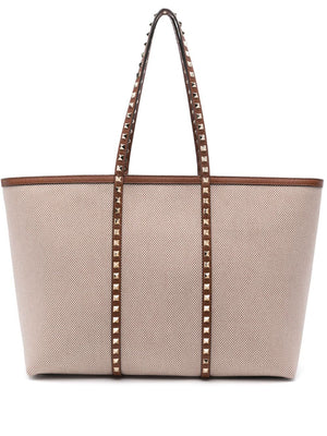 VALENTINO GARAVANI Mid-Sized Rockstud Canvas Tote Handbag