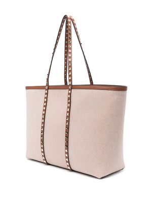 VALENTINO GARAVANI Mid-Sized Rockstud Canvas Tote Handbag