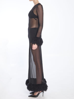 MARINE SERRE Black Mesh T-Shirt Long Dress