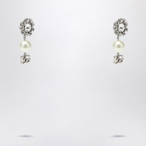 DOLCE & GABBANA Pearl & Silver Logo Pendant Earrings