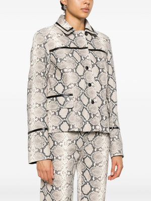 MARINE SERRE Python Print Leather Boxy Jacket with Epaulets