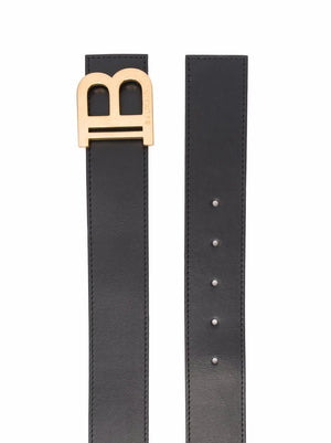 BALMAIN Mini Leather Belt with Logo Plaque - 4CM Width