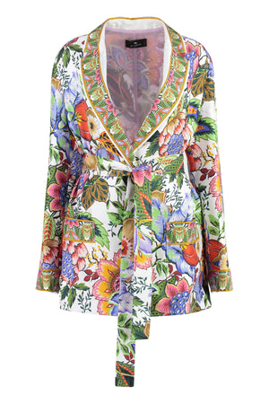 ETRO Floral Print Silk Night Gown with Coordinated Waist Belt for Women