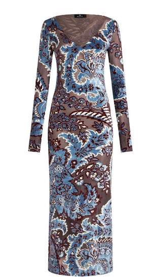 ETRO Slim Fit Velvet Jacquard Tulle Dress - Size 40 IT