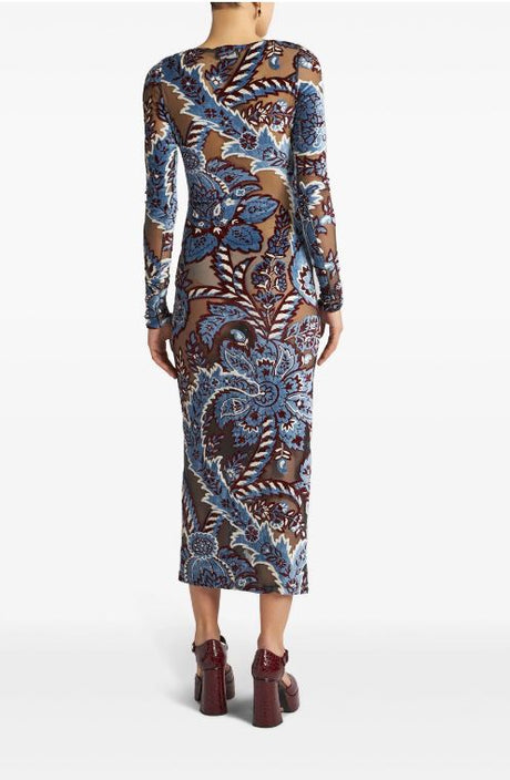 ETRO Slim Fit Velvet Jacquard Tulle Dress - Size 40 IT