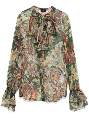 ETRO Floral Silk Ruffle Shirt