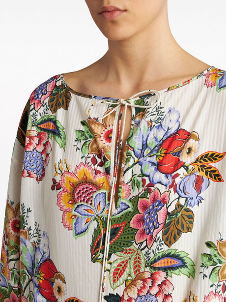 ETRO Gathered Tie Neck Three-Quarter Sleeve Top