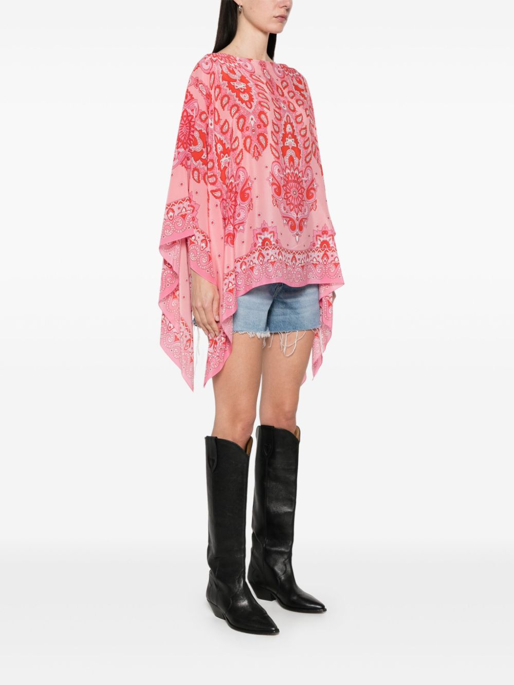 ETRO Silk Poncho Top with Unique Print