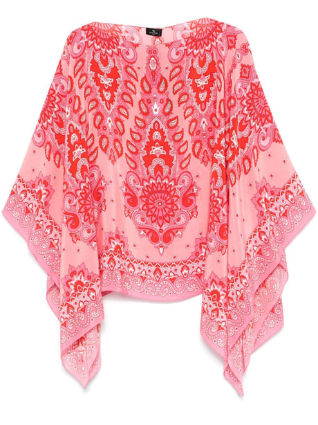 ETRO Silk Poncho Top with Unique Print