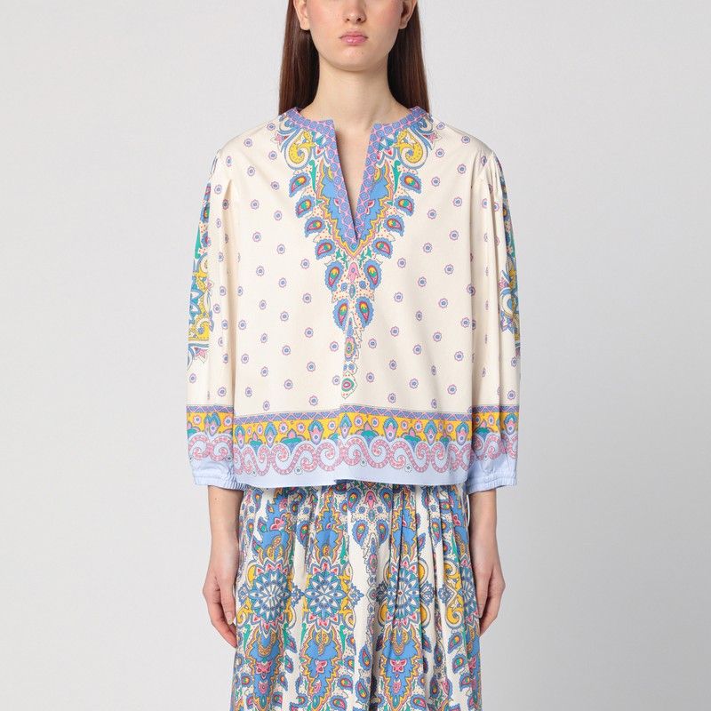 ETRO Floral Printed Cotton Blouse with Balloon Sleeves